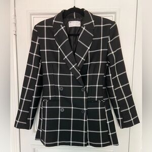 ASOS Black & White Checkered Double Breasted Classic Blazer w/ 2 Pockets Size 4